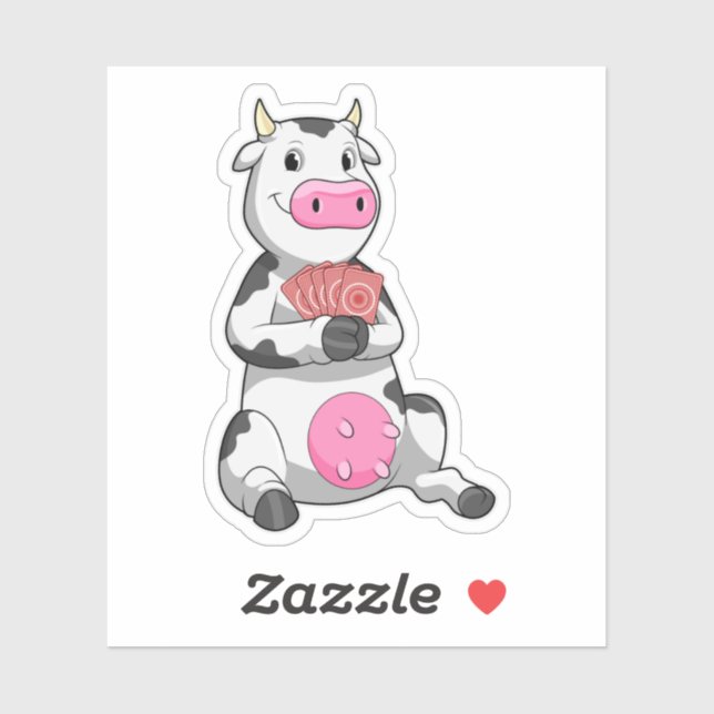 Pegatina Vaca en el póker con tarjetas de póker (Hoja)