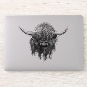 Pegatina Vaca Escocesa De Tierras Altas En Blanco Y Negro