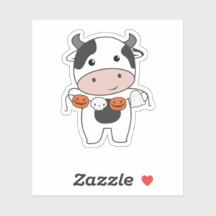 Pegatina Vaca feliz disfraz de calabaza de Halloween