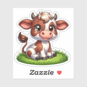 Pegatina Vaca feliz sentada en un pasto