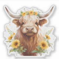 Vaca Highland con la flor amarilla