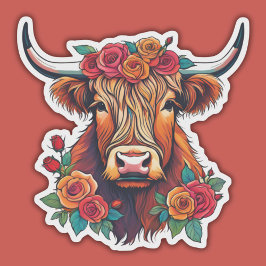 Pegatina Vaca Highland con Rosas impermeables