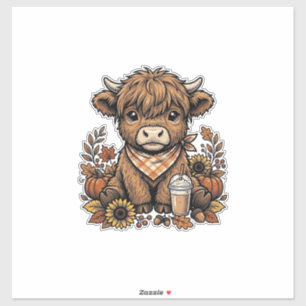 Pegatina Vaca Highland Otoño Vintage Arte Granja Casa