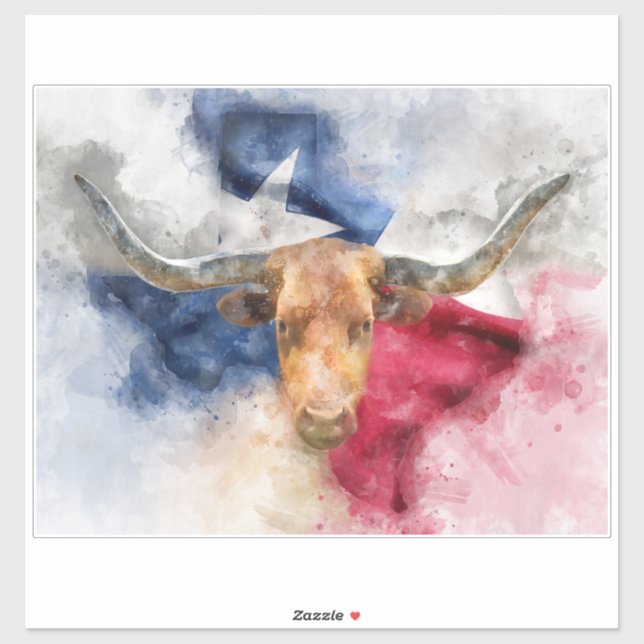 Pegatina Vaca Longhorn con bandera de Texas (Hoja)