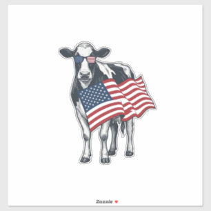 Pegatina Vaca Patriótica Bandera Americana Grabado Vintage