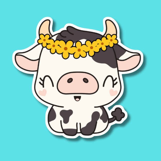 Pegatina Vaca sonriente con corona de flores impermeable (Subido por el creador)