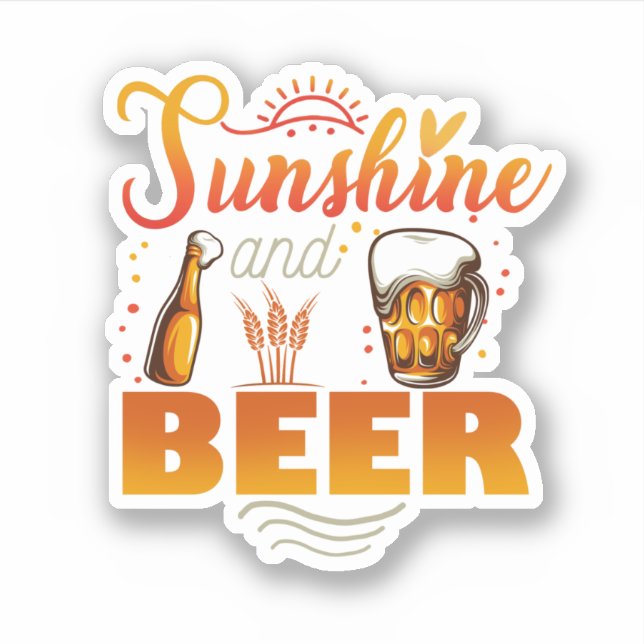 Pegatina Vacaciones De Verano De Sunshine And Beer Funny Be (Anverso)