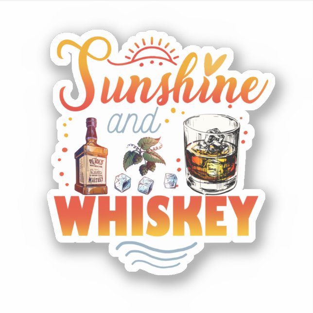 Pegatina Vacaciones De Verano Sunshine Y Whiskey Funny Beac (Anverso)