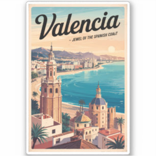 Pegatina Valencia España Ilustracion Retro de arte de viaje