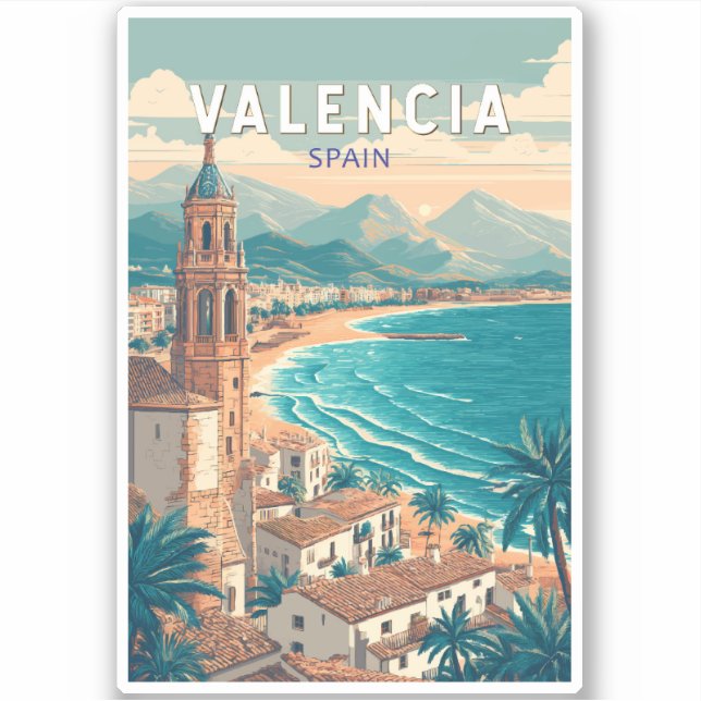 Pegatina Valencia España Ilustracion Viaje de arte (Anverso)
