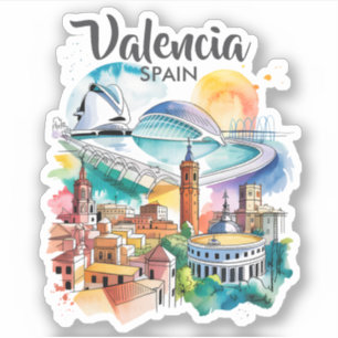 Pegatina Valencia España Paisaje Urbano Acuarela Viaje Pers