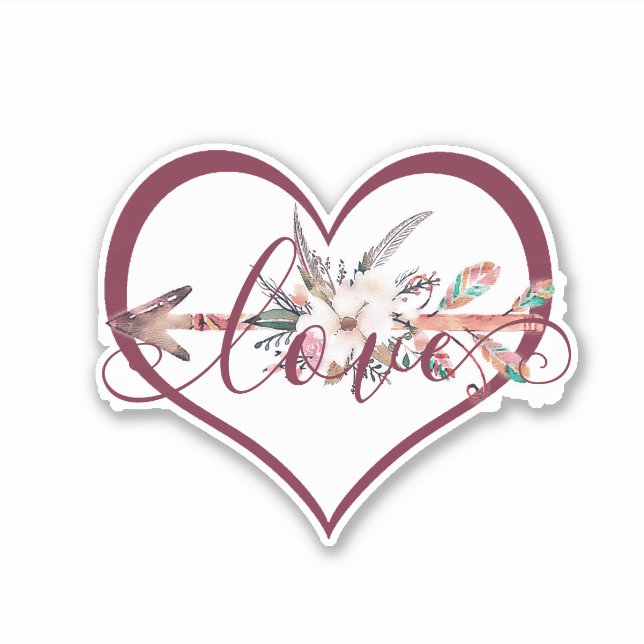 Pegatina valentín de flecha floral (Anverso)