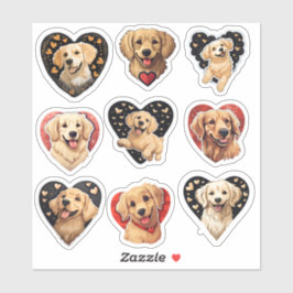 Pegatina Valentine Golden Retriever Dog conjunto de 9 pegat
