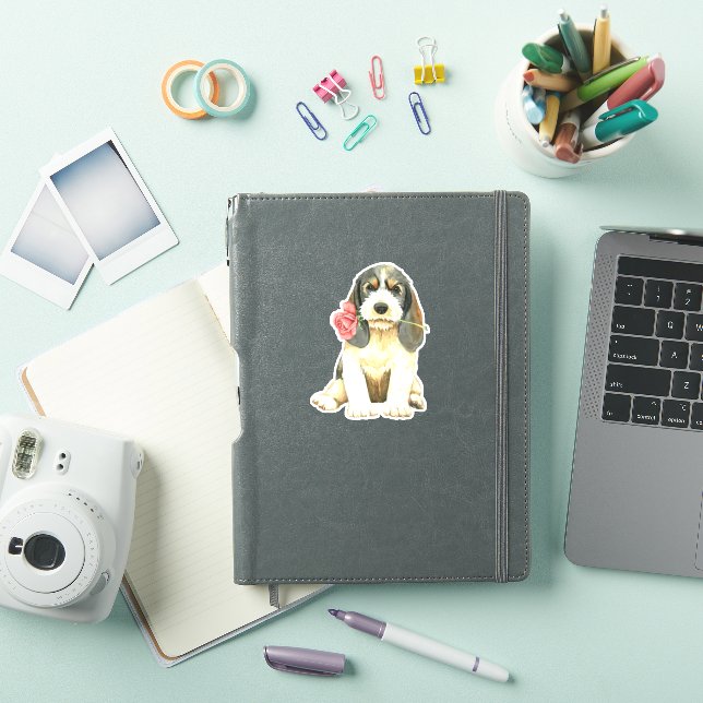 Pegatina Valentine Rosa Petit Basset Griffon Vendéen Vinyl (Funda para iPad)