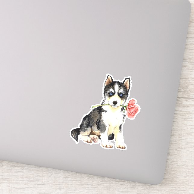 Pegatina Valentine Rosa Siberian Husky Vinyl (Detalle)
