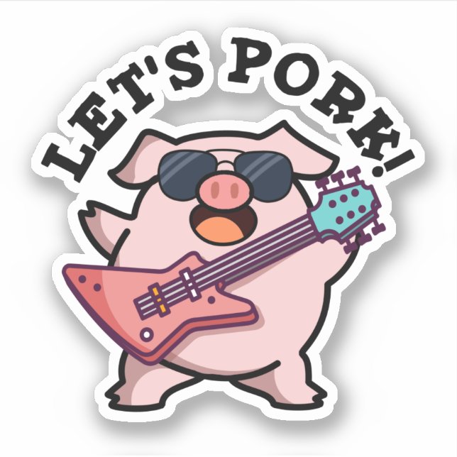 Pegatina Vamos a cantar graciosa guitarra rock de cerdo (Anverso)