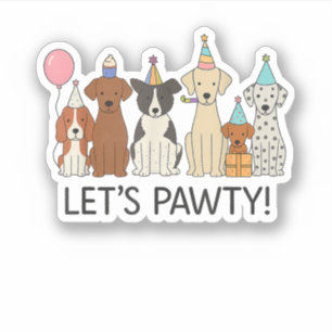 Pegatina Vamos a Pawty Fiesta de Perros Adorables Celebraci