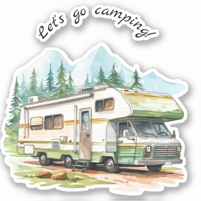 Pegatina Vamos Camping Camper Retro RV (Anverso)