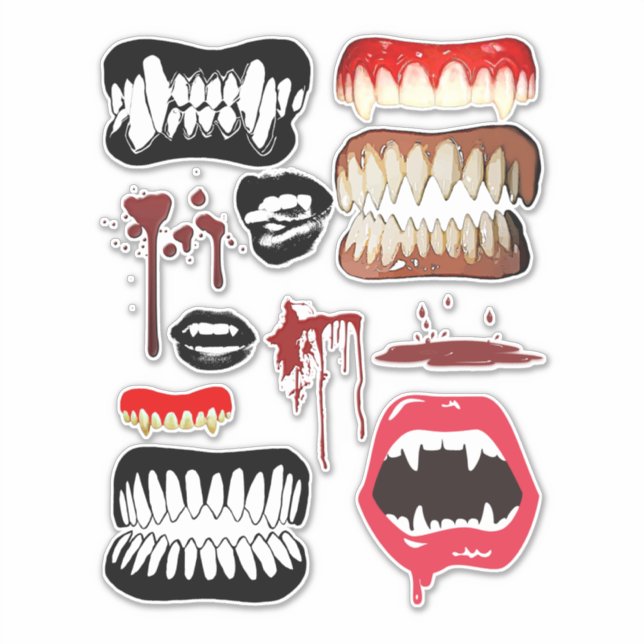 Pegatina Vampiro Fangs Teeth Halloween Horror arte (Anverso)