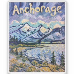 Pegatina Van Gogh Anchorage Alaska Paisaje Viaje Vintage