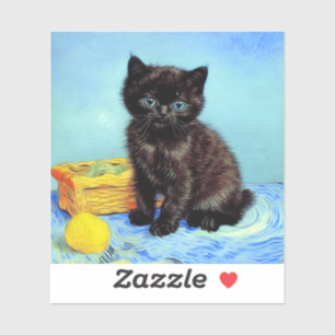 Pegatina Van Gogh Black Kitten con yarn