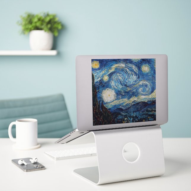 Pegatina Van Gogh - Noche estrellada (Ordenado portátil  en el escritorio)