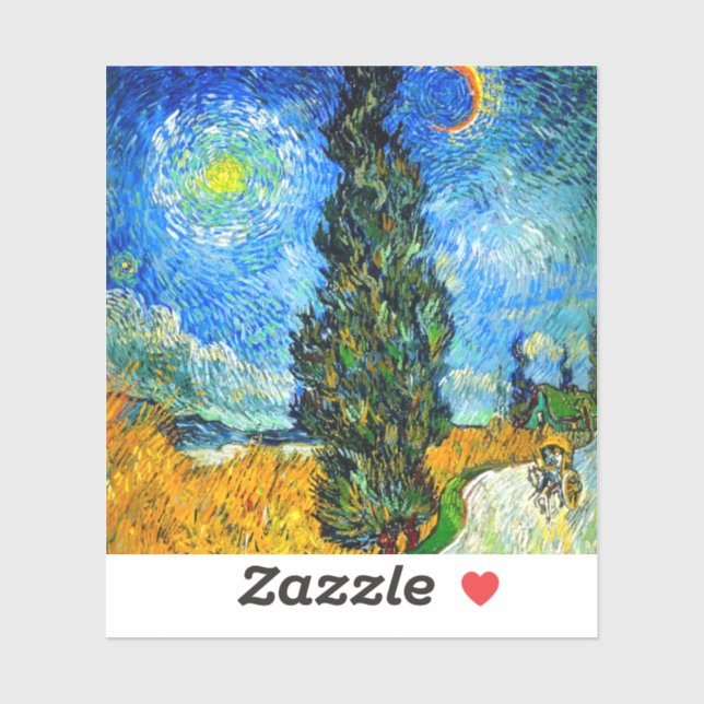 Pegatina Van Gogh Road con Cypress y Star (Hoja)