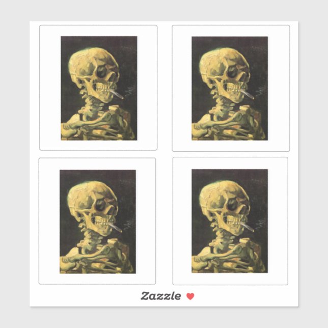 Pegatina Van Gogh, Skeleton con cigarrillo (Hoja)