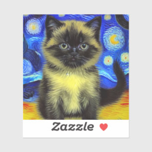 Pegatina Van Gogh Starry Night Siamese Cat