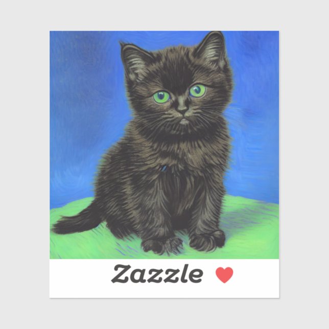 Pegatina Van Gogh Style Black Kitten (Hoja)