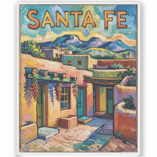 Pegatina Van Gogh Style Santa Fe Travel Art with Adobe Home (Anverso)
