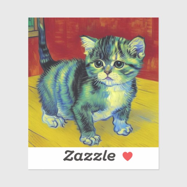 Pegatina Van Gogh Tabby Cat (Hoja)