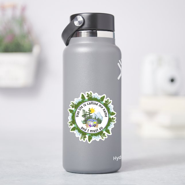 Pegatina VAN LIFE LLAMA A MI NOMBRE Personalizado Camping (hidrofrasco)