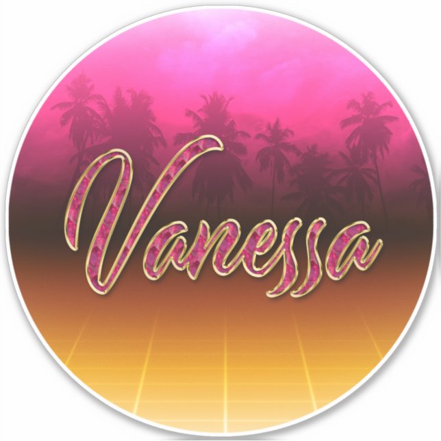 Pegatina Vanessa Vorname Name golden pink Aufkleber Sticker (Anverso)