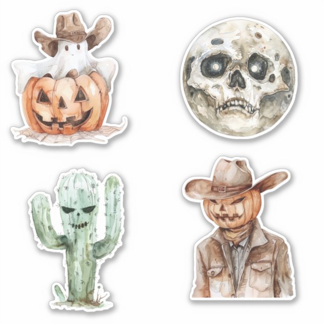 Pegatina Vaqueira Occidental de Halloween (Anverso)