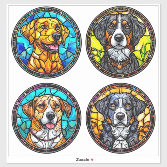 Pegatina Varias razas de perros en vidrio emplomado (Hoja)