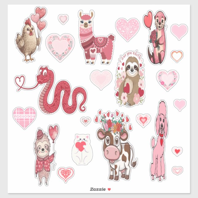 Pegatina Variedad animal Valentine Personalizado-Pegatina d (Hoja)