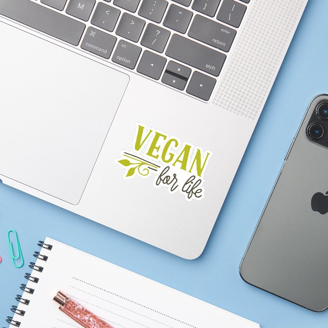 Pegatina Vegan por la camiseta de la vida (Ordenado portátil con iPhone)