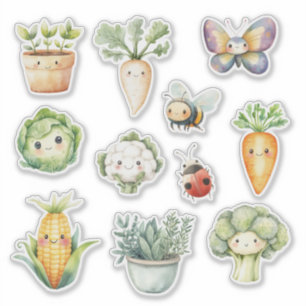 Pegatina Vegetales Plantas Mariposas Abejas Pequeña Sprout