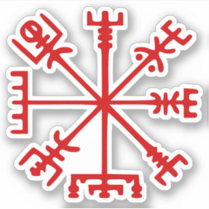 Pegatina Vegvísir rojo sangre (compás de Viking)