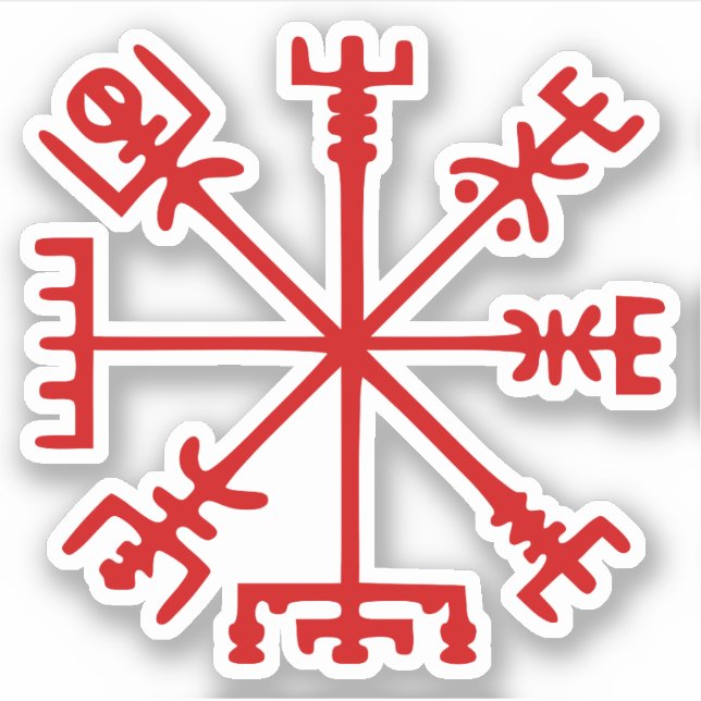 Pegatina Vegvísir Rojo Sangre (Vegvísir Viking Compass) (Anverso)