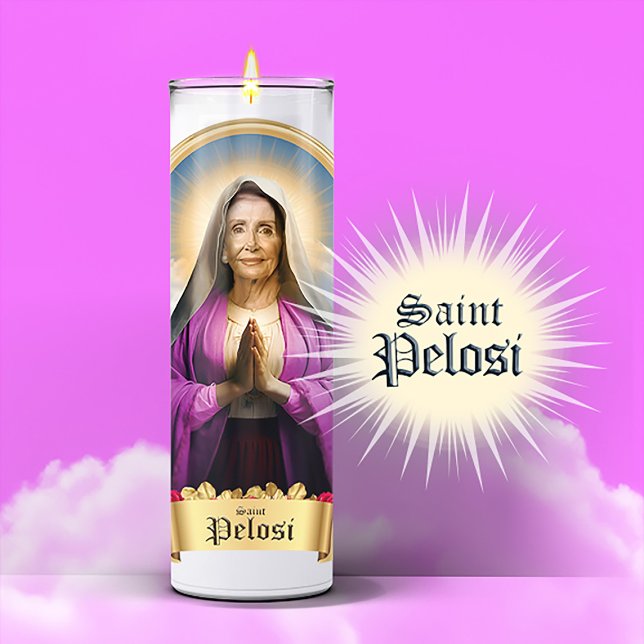 Pegatina Vela de la Oración de San Nancy Pelosi (Saint Nancy Pelosi Devotional Prayer Candle Sticker Label)