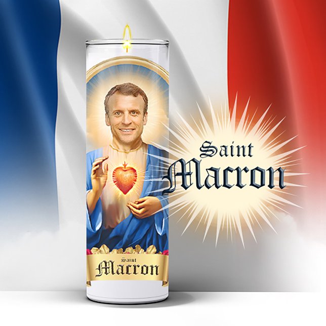 Pegatina Vela de oración de Saint Emmanuel Macron (Saint Emmanuel Macron Devotional Prayer Candle Stickers and Gifts)