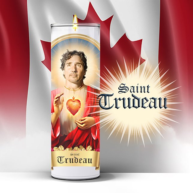 Pegatina Velas de la oración de San Justin Trudeau (Saint Justin Trudeau Devotional Prayer Candle Stickers and Gifts)