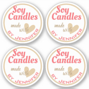 Pegatina Velas de Soja con Corazón Hechas con Amor Rojo Bon