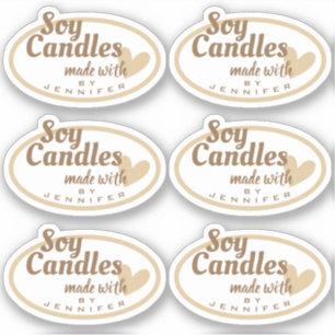 Pegatina Velas Marrones y Blancas Corazón Beige Hechas con