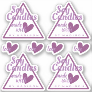 Pegatina Velas Moradas Elegantes Hechas con Amor Corazón Bl