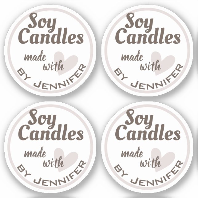 Pegatina Velas Naturales Corazón Hechas con Amor Marrón Rús (Anverso)