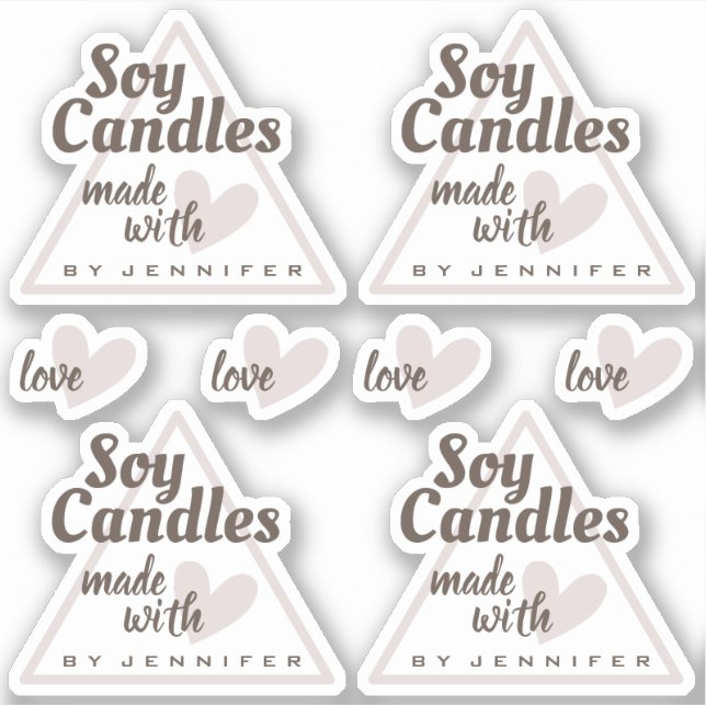 Pegatina Velas Naturales Corazón Hechas con Amor Marrón Rús (Anverso)