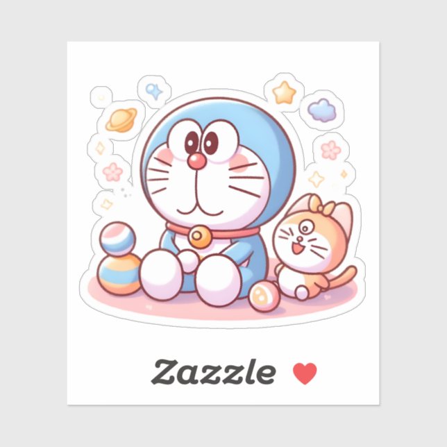 Pegatina Ven Ven Gato Y Doraemon (Hoja)